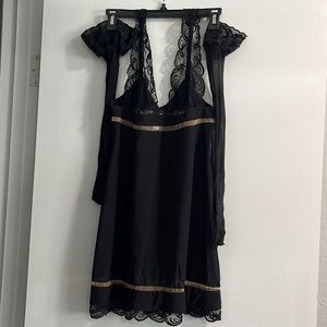 La Perla black slip dress lace, adjustable straps matching thighhigh stockings